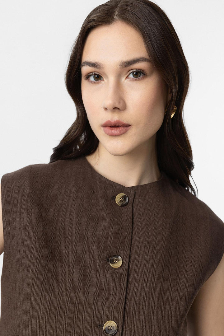 ANT Antioch Coffee Linen Blend Relax Fit Women's Vest - Lowestoft