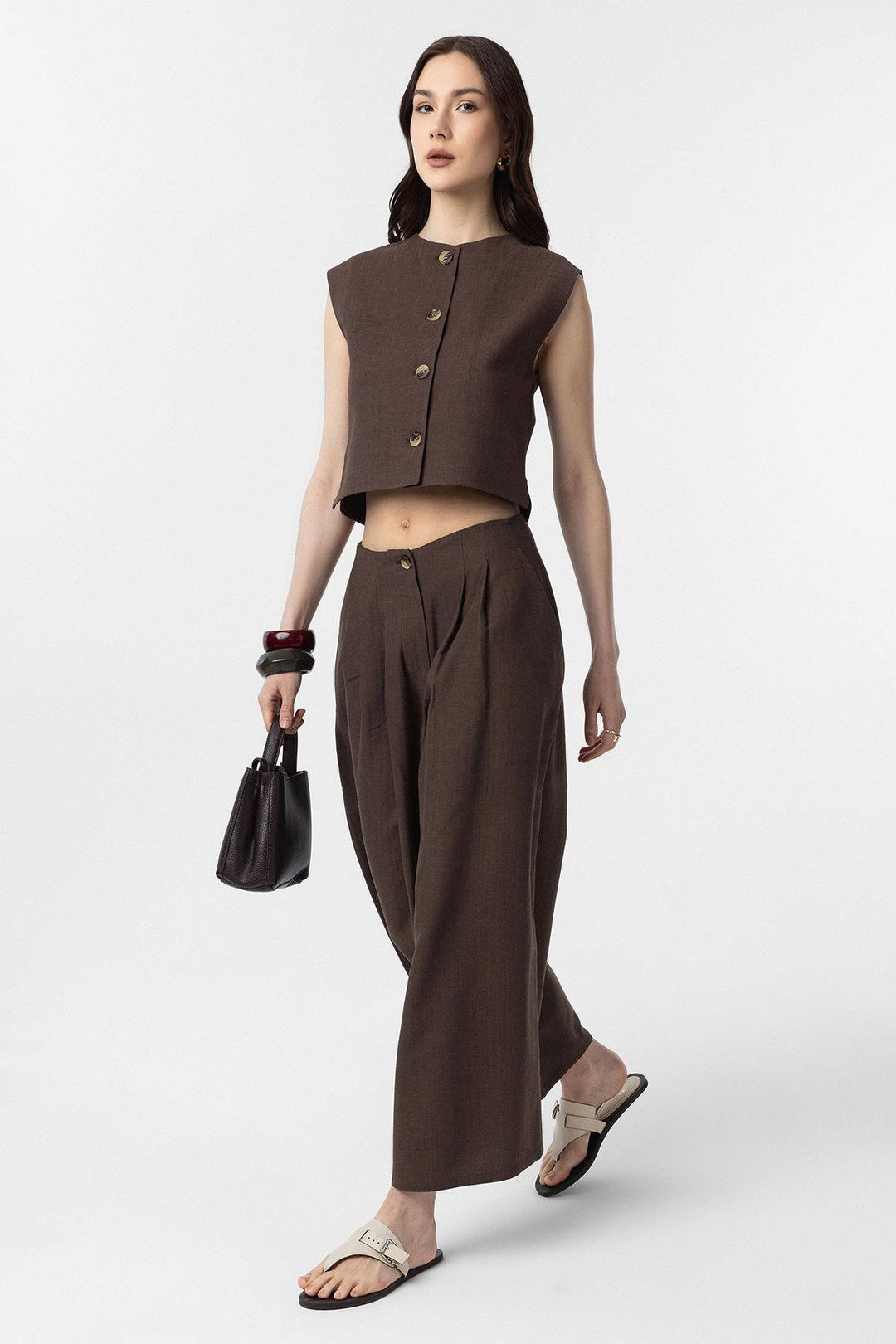 ANT Antioch Coffee Linen Blend Relax Fit Women's Vest - Lowestoft
