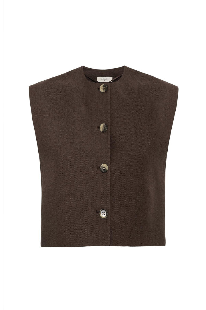 ANT Antioch Coffee Linen Blend Relax Fit Women's Vest - Lowestoft