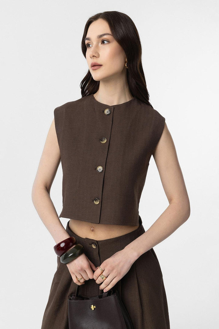 ANT Antioch Coffee Linen Blend Relax Fit Women's Vest - Lowestoft