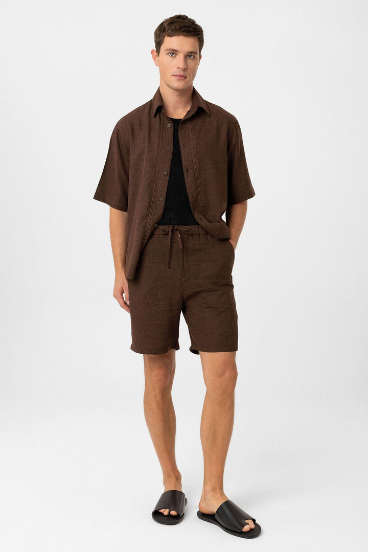 ANT Antioch Kahve Keten Karışımlı Relaxed Erkek Gömlek - Montgomery
