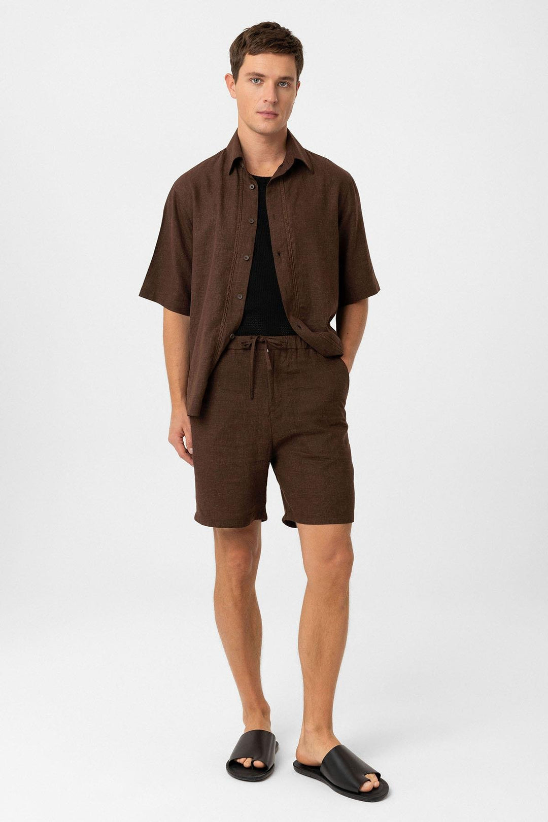 ANT Antioch Coffee Linen Blend Relaxed Fit Men's Shirt - Rechytsa