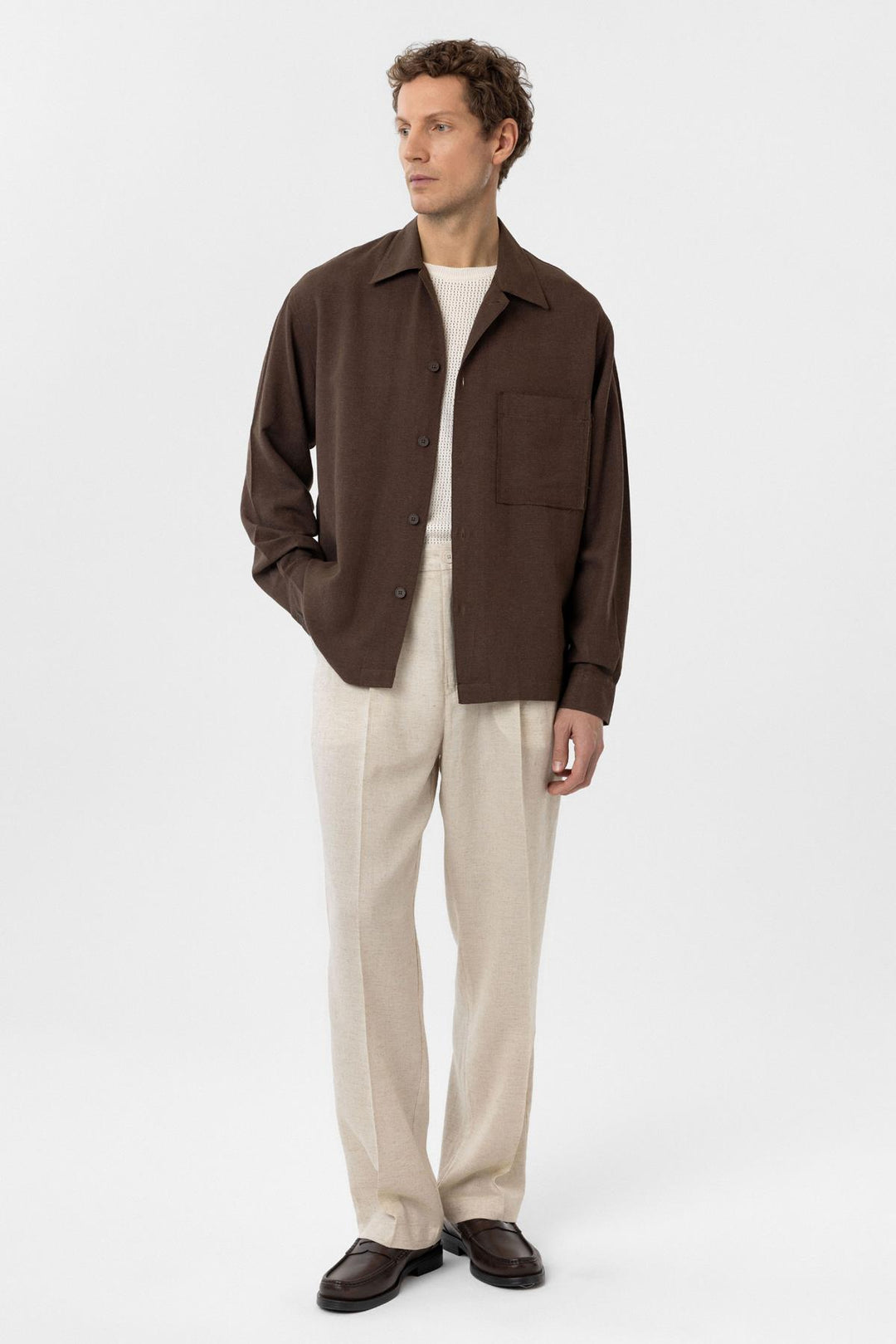 ANT Antioch Coffee Linen Blend Relaxed Fit Men's Shirt - Woonsocket