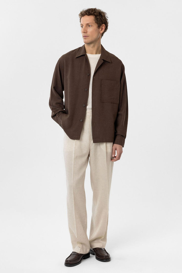 ANT Antioch Coffee Linen Blend Relaxed Fit Men's Shirt - Woonsocket