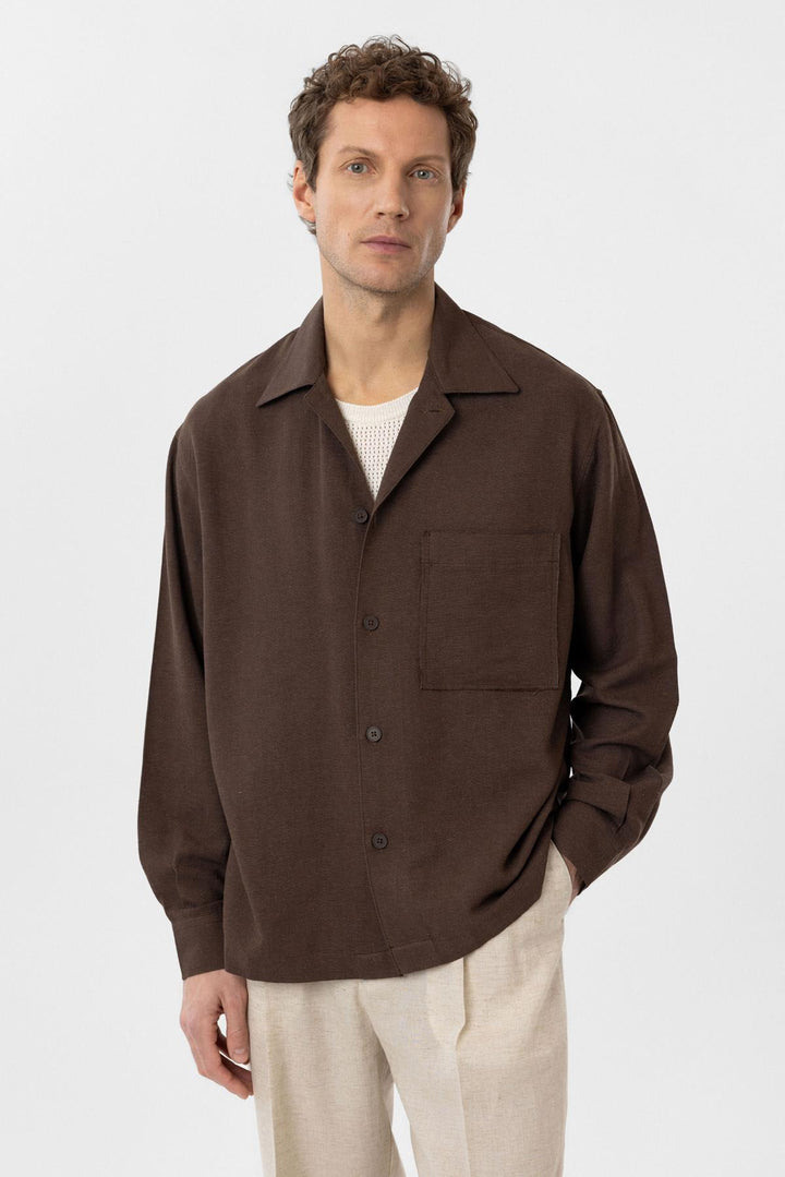 ANT Antioch Coffee Linen Blend Relaxed Fit Men's Shirt - Woonsocket