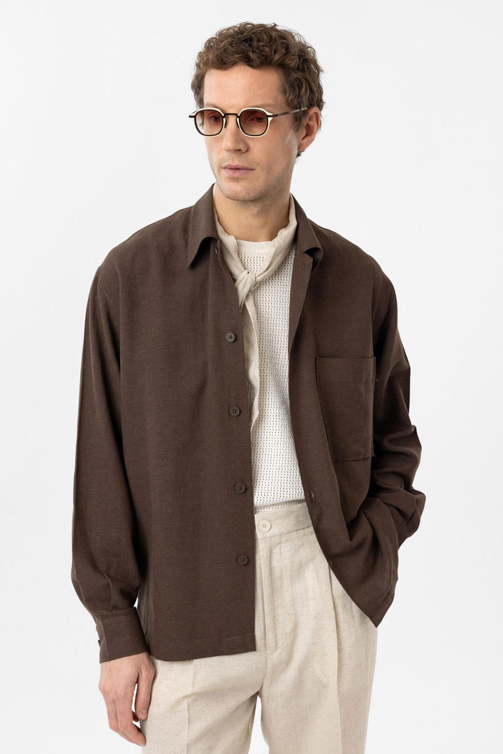 ANT Antioch Coffee Linen Blend Relaxed Fit Men's Shirt - Woonsocket