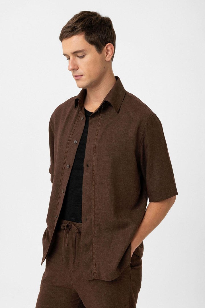 ANT Antioch Coffee Linen Blend Relaxed Fit Men's Shirt - Rechytsa
