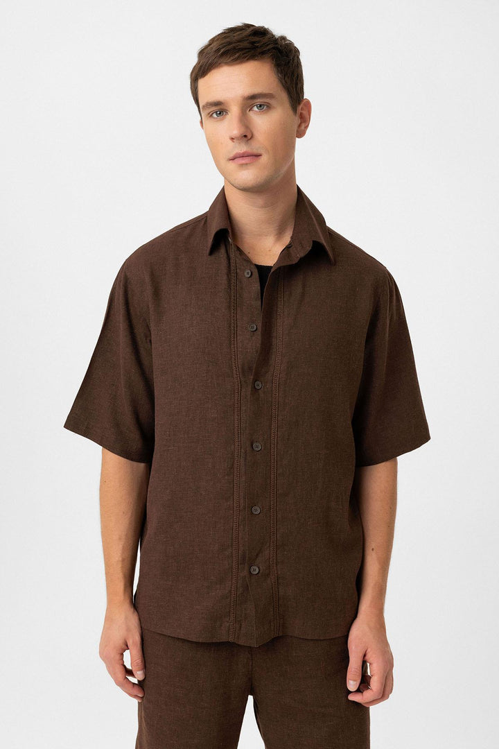 ANT Antioch Kahve Keten Karışımlı Relaxed Erkek Gömlek - Montgomery