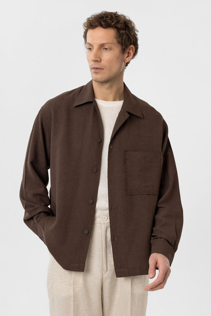 ANT Antioch Coffee Linen Blend Relaxed Fit Men's Shirt - Woonsocket