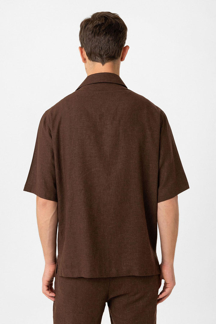 ANT Antioch Kahve Keten Karışımlı Relaxed Erkek Gömlek - Montgomery