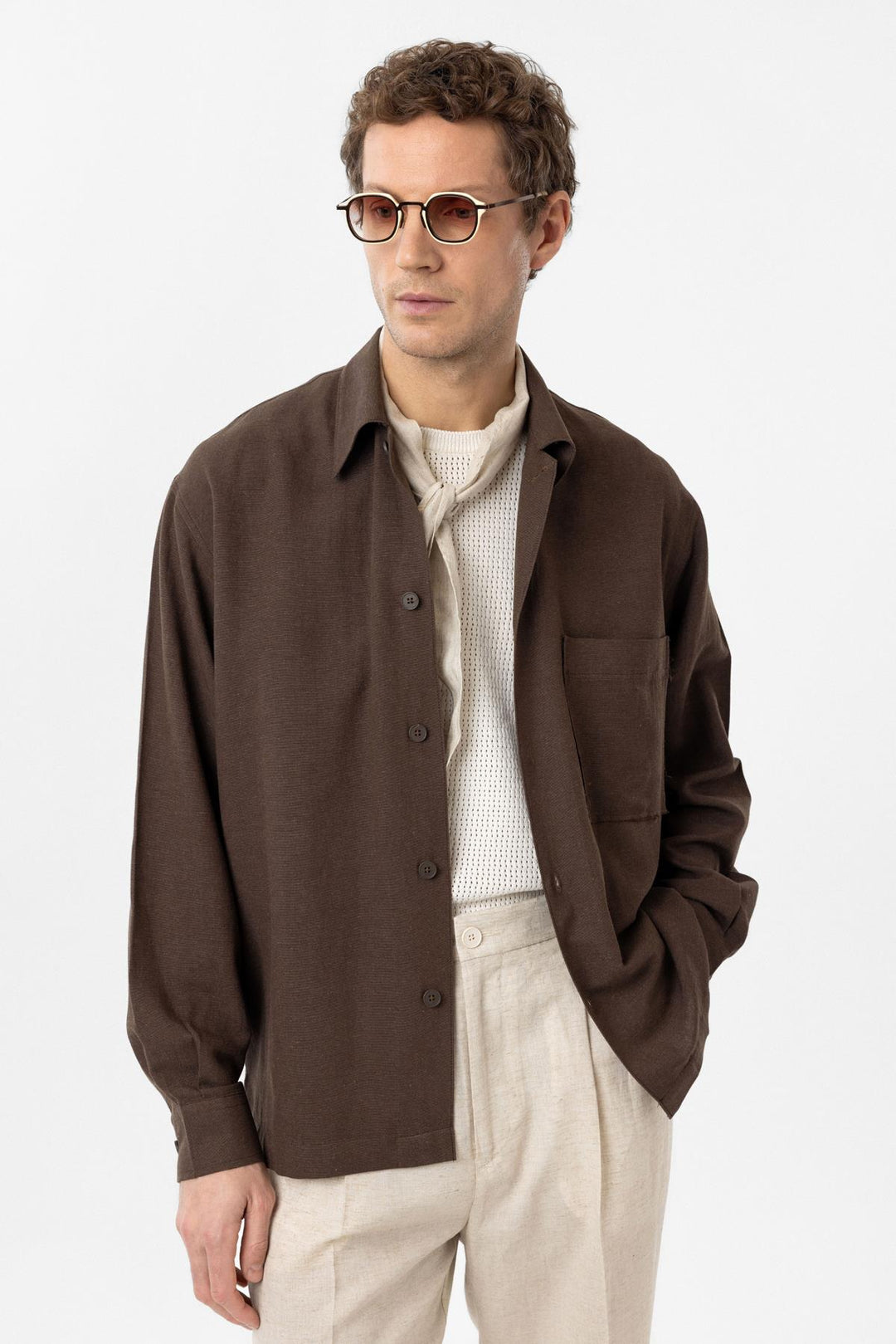 ANT Antioch Coffee Linen Blend Relaxed Fit Men's Shirt - Woonsocket
