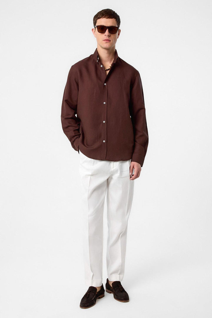 ANT Antioch Coffee Linen Blend Buttoned Men's Shirt - Palmdale