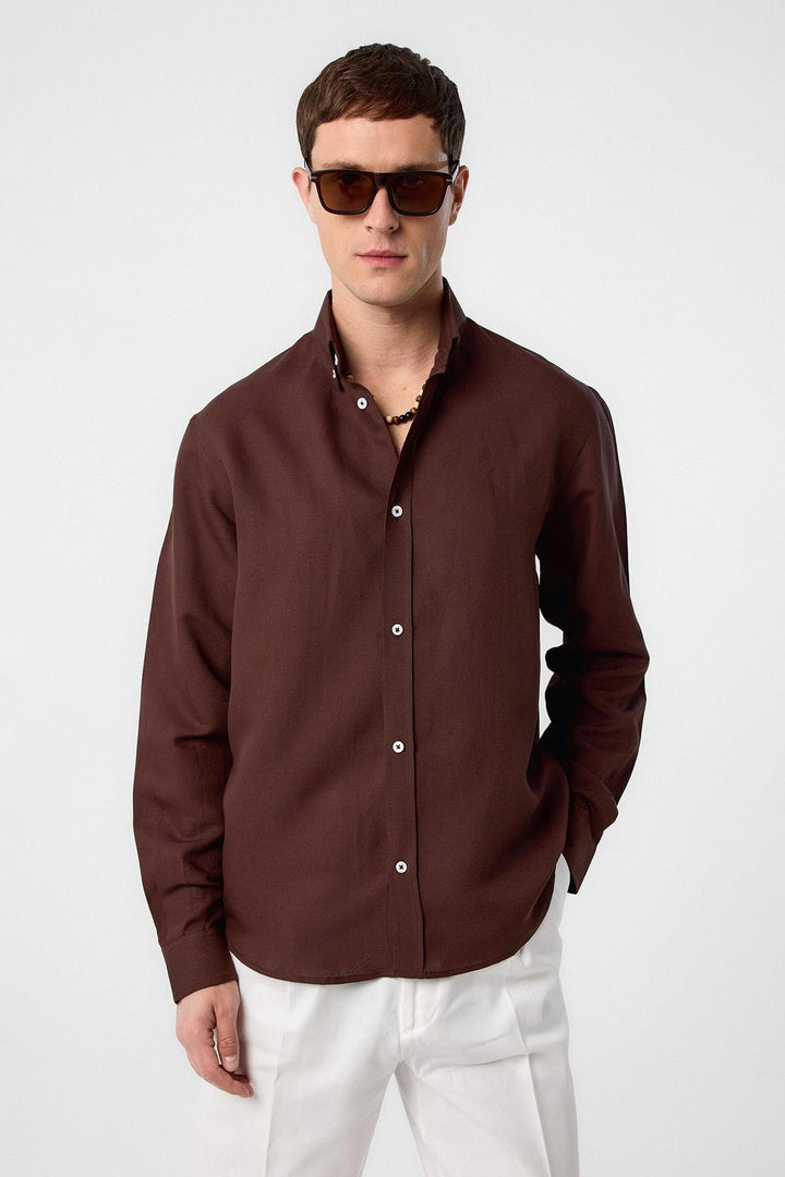 ANT Antioch Coffee Linen Blend Buttoned Men's Shirt - Palmdale