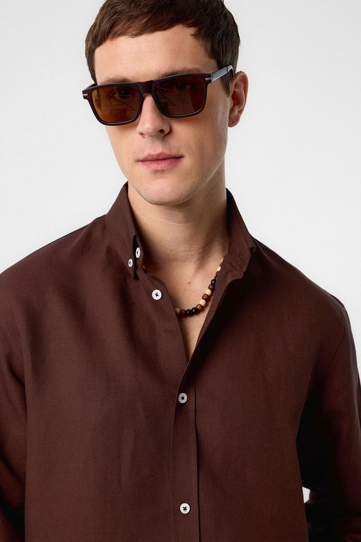 ANT Antioch Coffee Linen Blend Buttoned Men's Shirt - Palmdale
