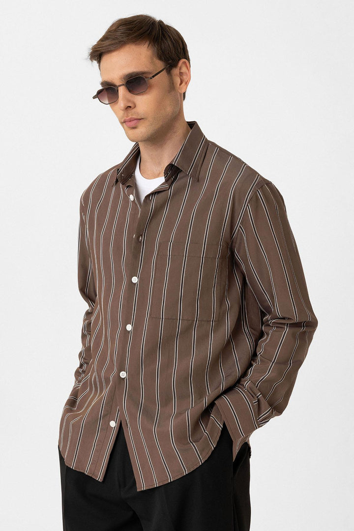 ANT Antioch Coffee Contrast Striped Men's Shirt - Fontana