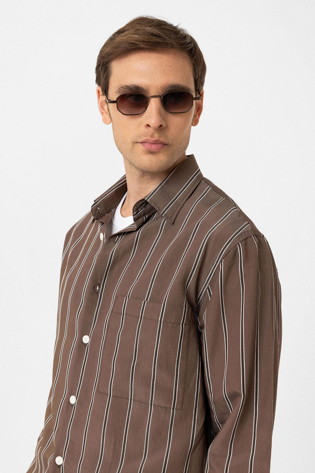 ANT Antioch Coffee Contrast Striped Men's Shirt - Fontana