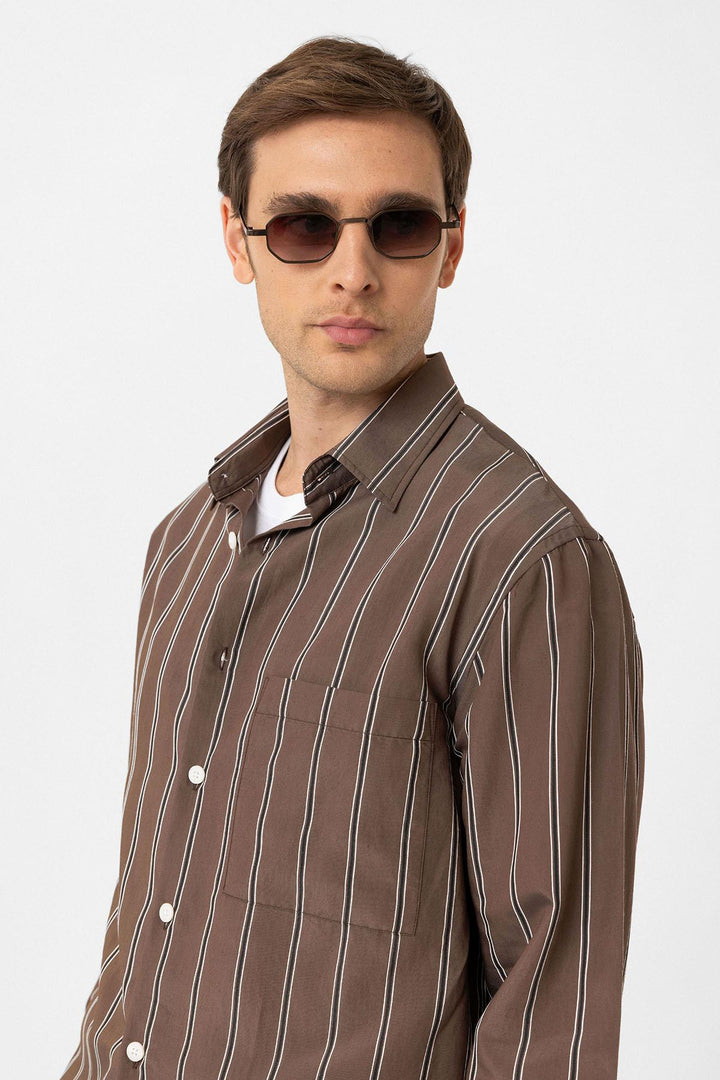 ANT Antioch Coffee Contrast Striped Men's Shirt - Fontana