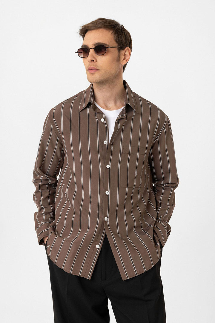ANT Antioch Coffee Contrast Striped Men's Shirt - Fontana