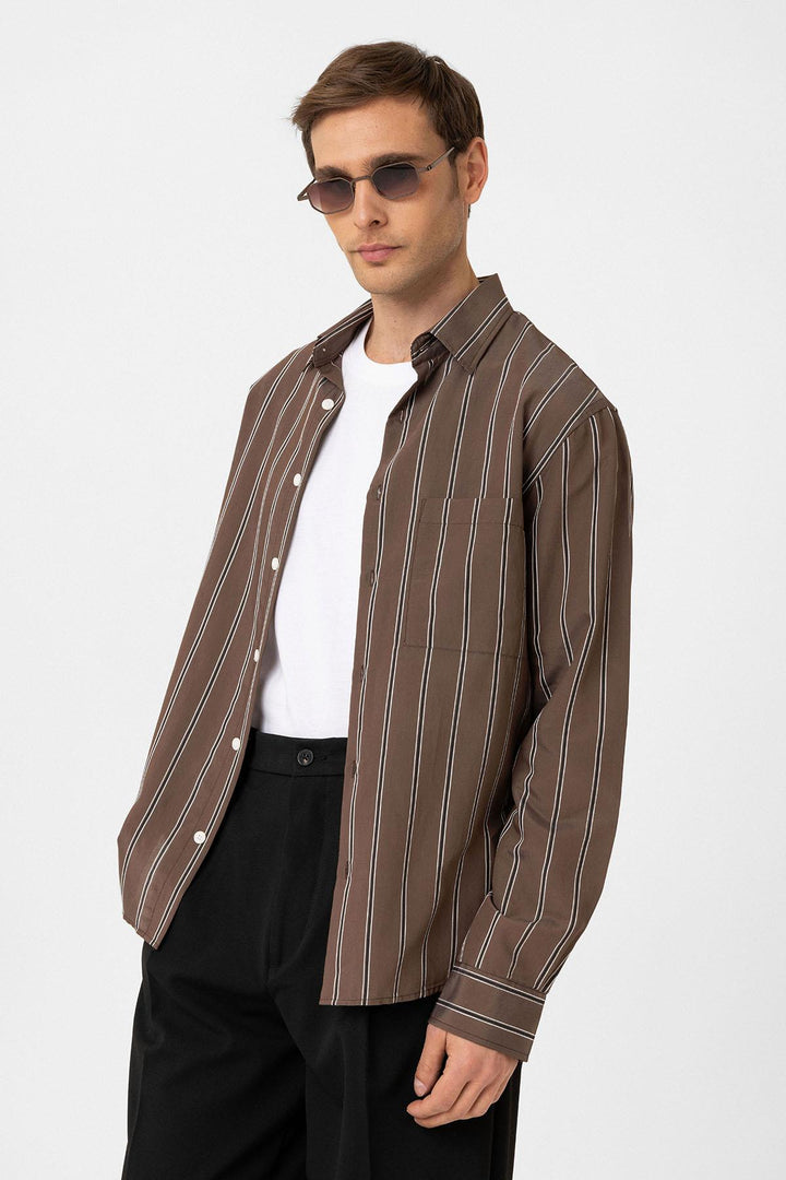 ANT Antioch Coffee Contrast Striped Men's Shirt - Fontana