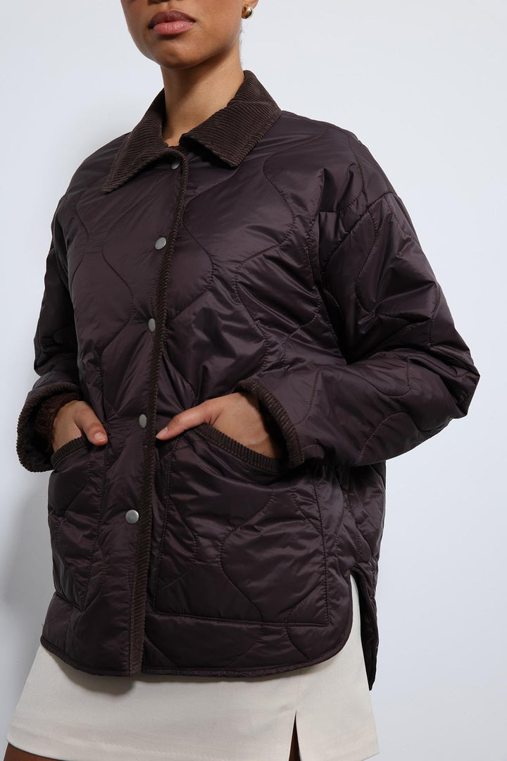 ANT Antioch Coffee Contrast Collar Patterned Coat - Catford