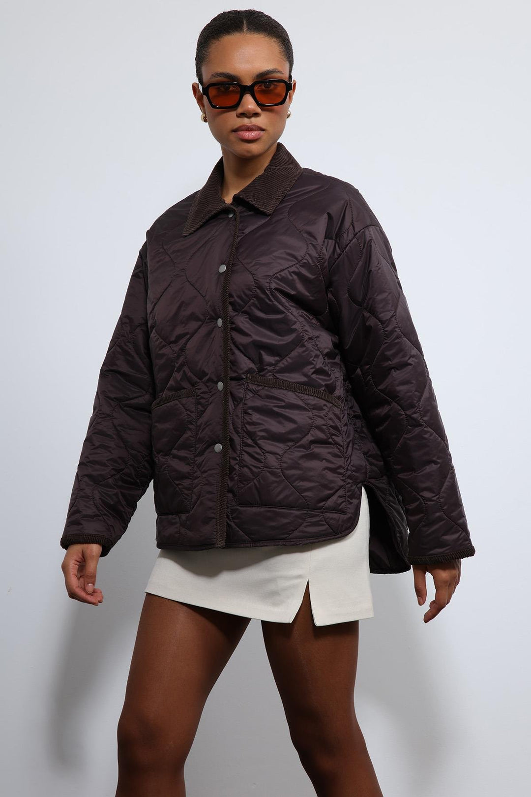 ANT Antioch Coffee Contrast Collar Patterned Coat - Catford