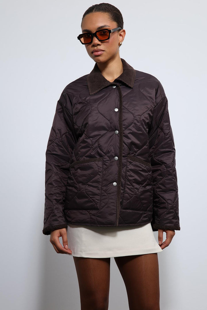 ANT Antioch Coffee Contrast Collar Patterned Coat - Catford