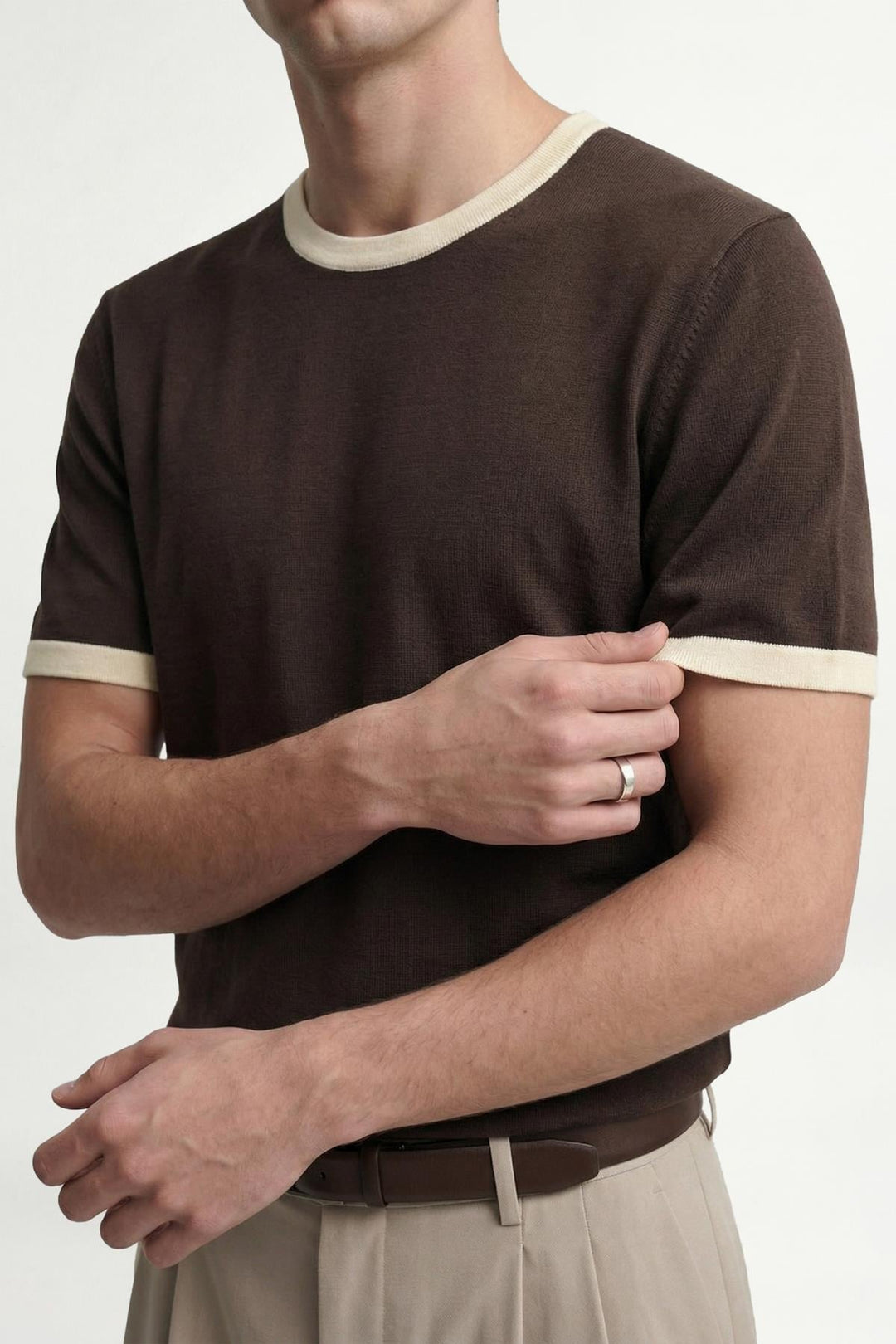 ANT Antioch Kahve Kontrast Yaka Erkek T-Shirt - Emmen