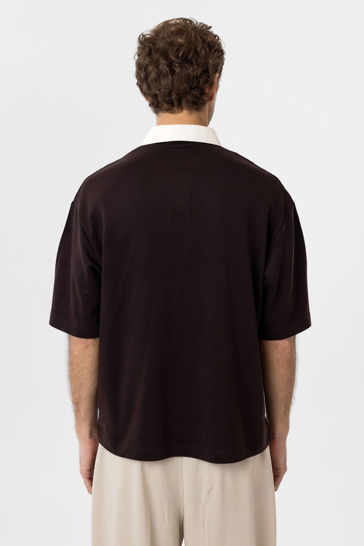 ANT Antioch Kahve Kontrast Yaka İnterlok Dokulu Erkek T-Shirt - San Nicolás de los Garza