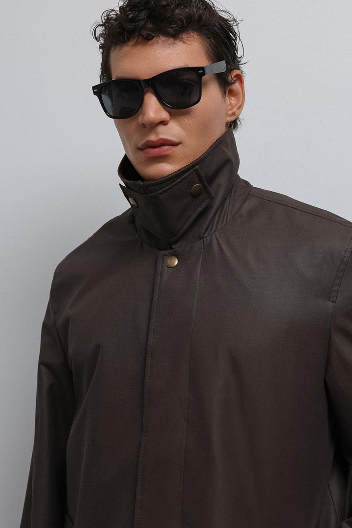 ANT Antioch Coffee Contrast Collar Technical Men's Trench Coat - Tartu