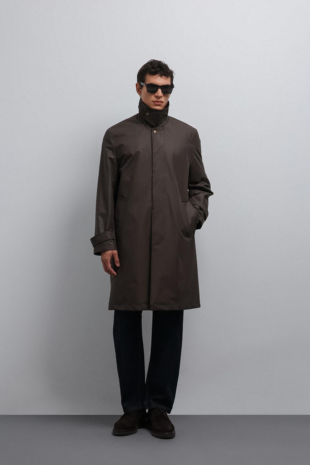 ANT Antioch Coffee Contrast Collar Technical Men's Trench Coat - Tartu