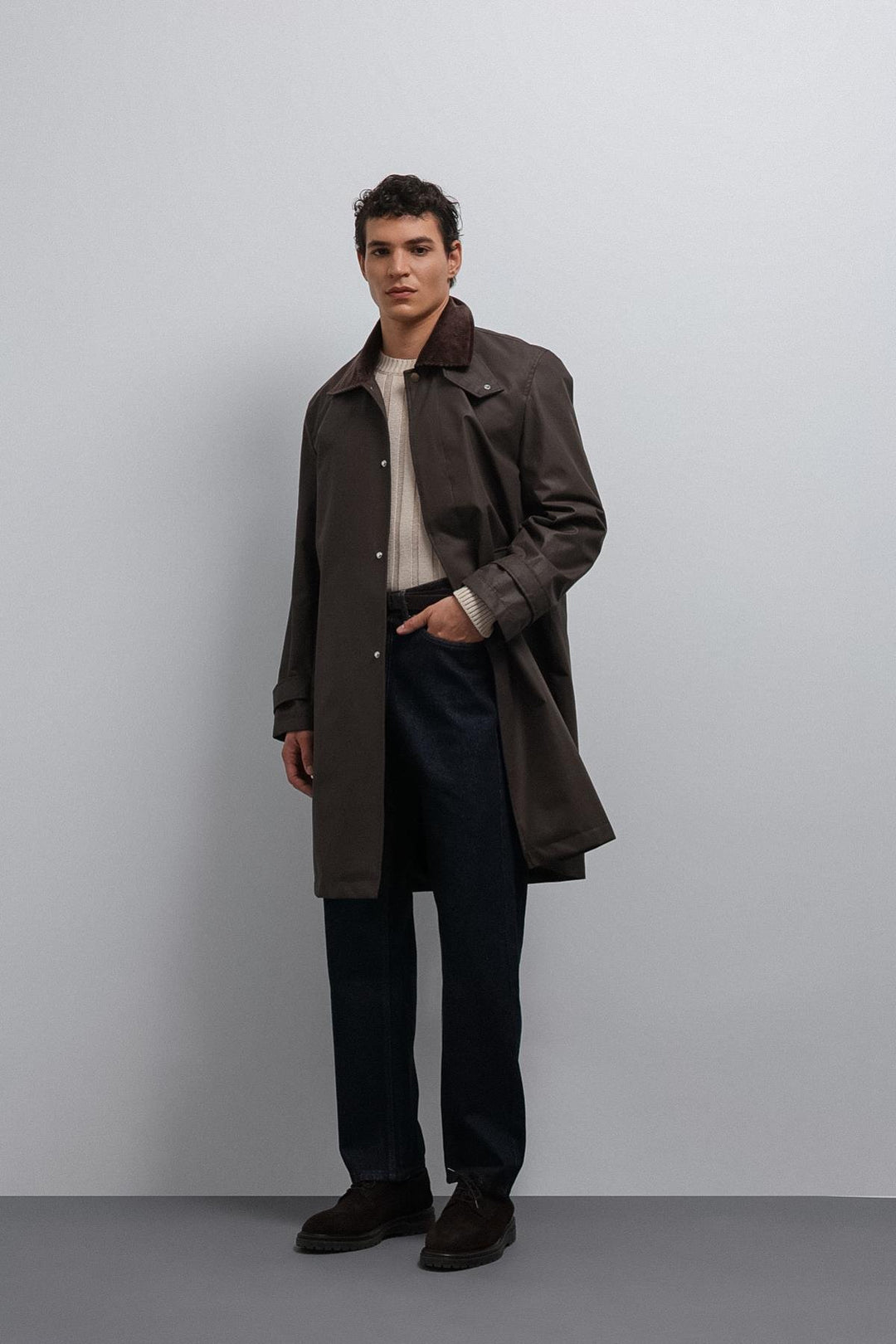 ANT Antioch Coffee Contrast Collar Technical Men's Trench Coat - Tartu