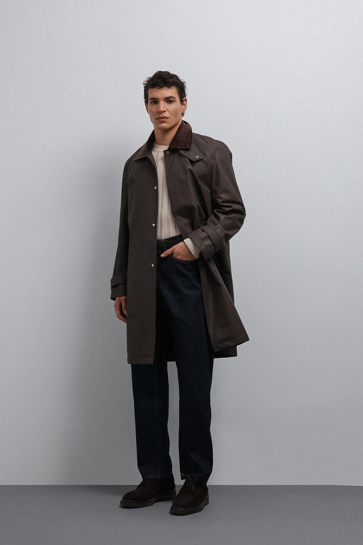 ANT Antioch Coffee Contrast Collar Technical Men's Trench Coat - Tartu