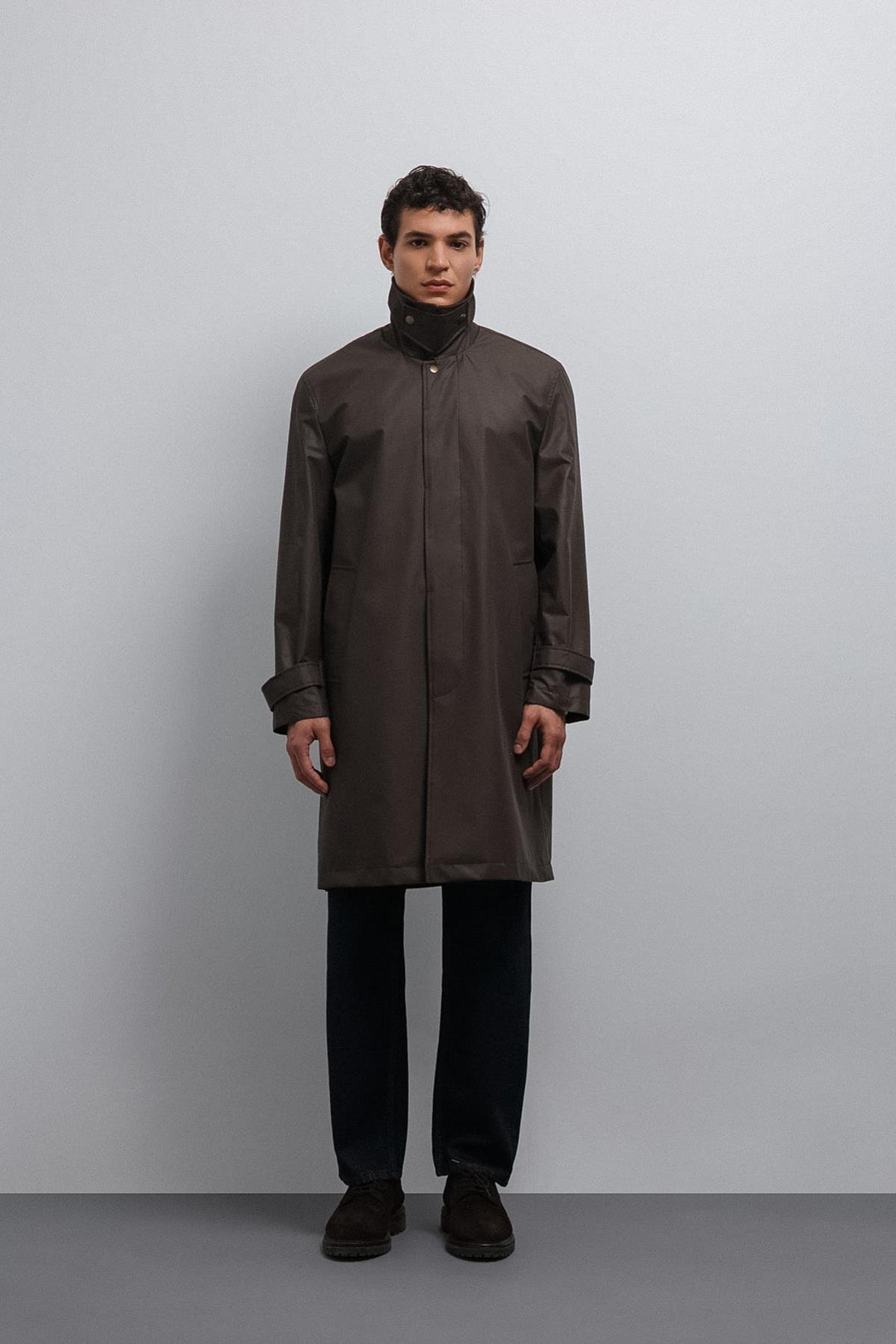 ANT Antioch Coffee Contrast Collar Technical Men's Trench Coat - Tartu