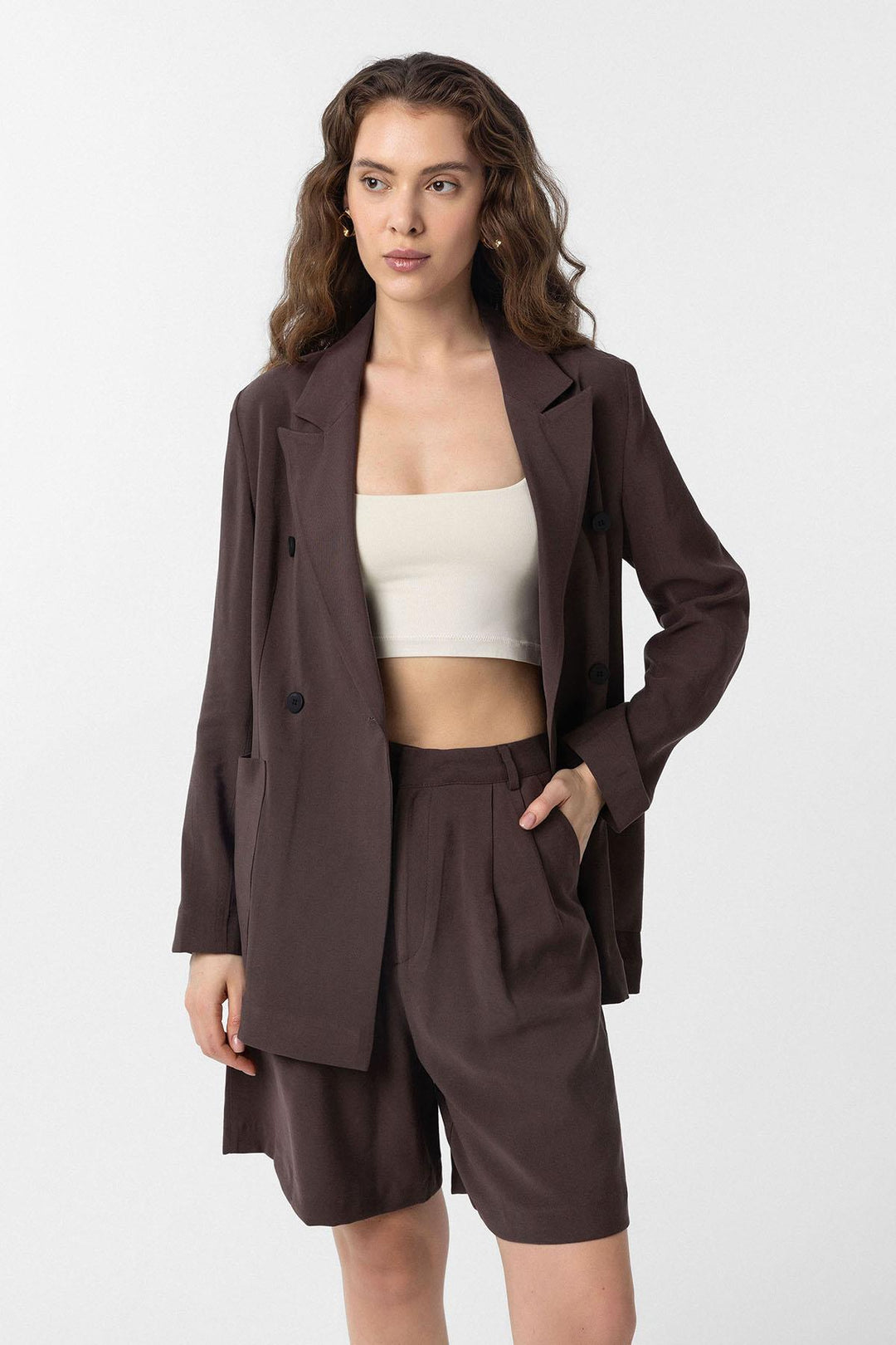 ANT Antioch Kahve Kruvaze Kadın Blazer Ceket - Assen