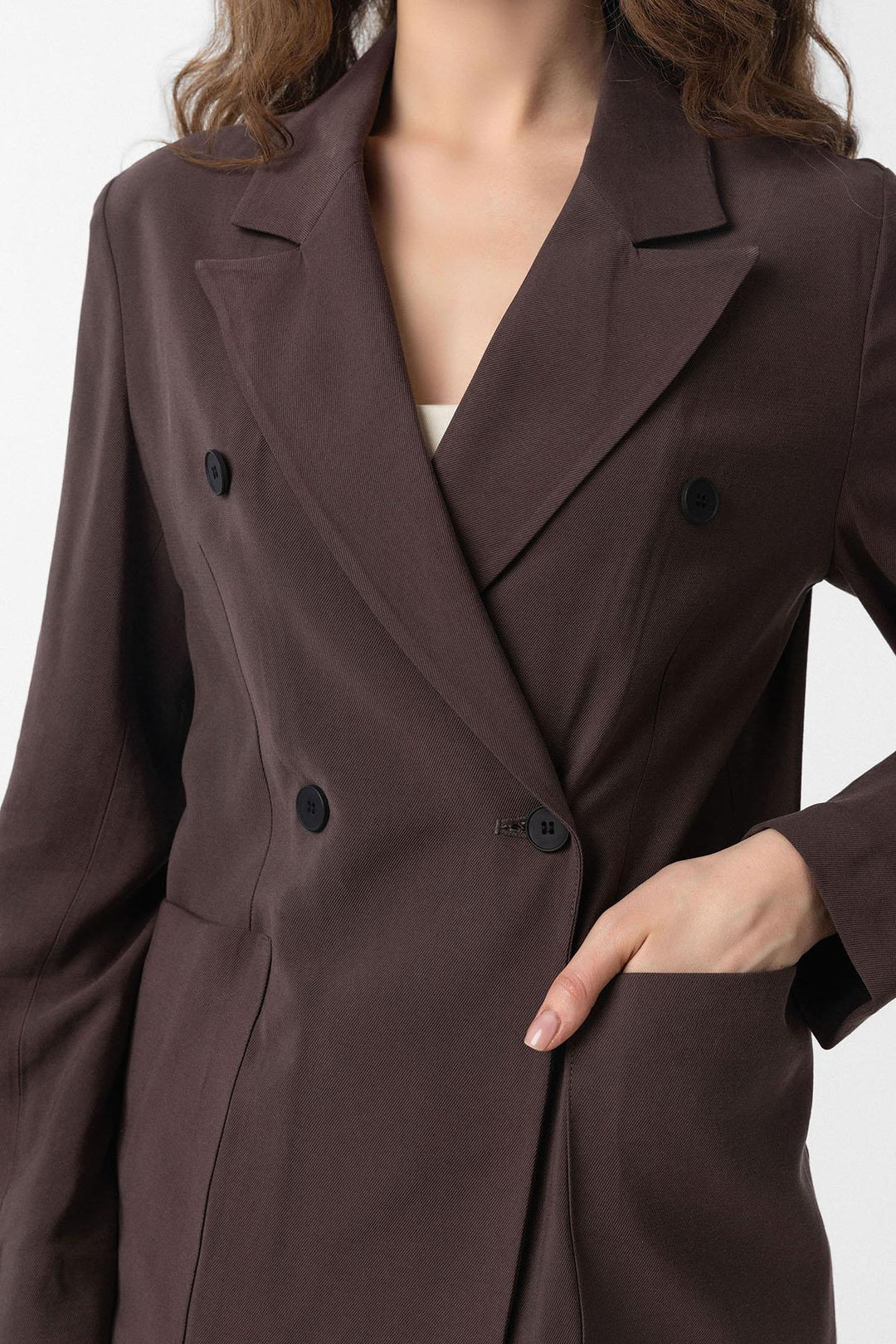 ANT Antioch Kahve Kruvaze Kadın Blazer Ceket - Assen