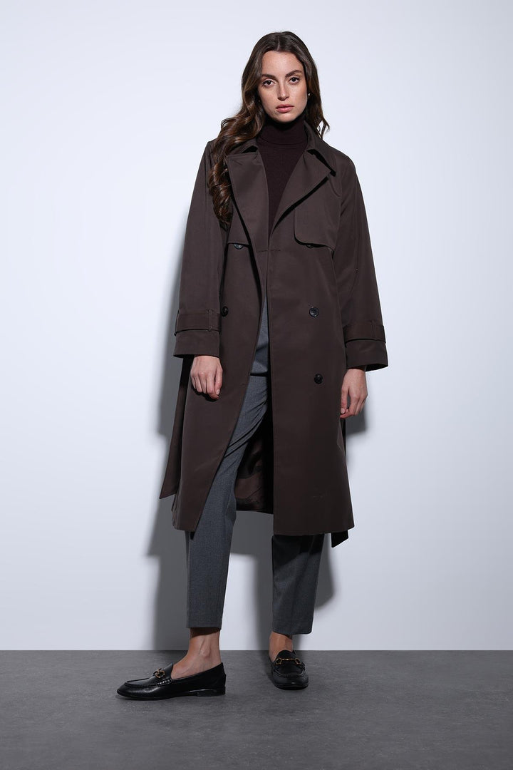 ANT Antioch Coffee Double-Breasted Belted Women's Trench Coat - West Covina