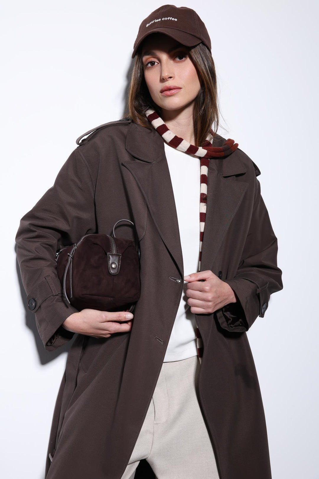 ANT Antioch Coffee Double-Breasted Belted Women's Trench Coat - East Providence