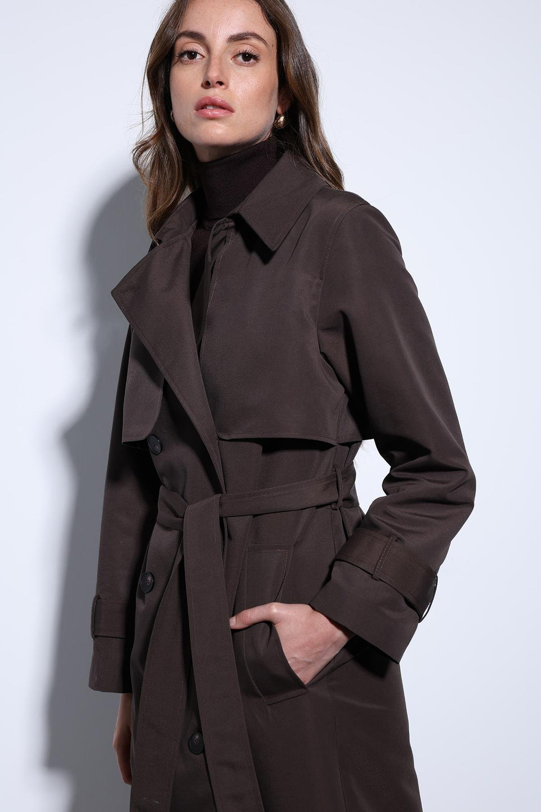 ANT Antioch Coffee Double-Breasted Belted Women's Trench Coat - West Covina