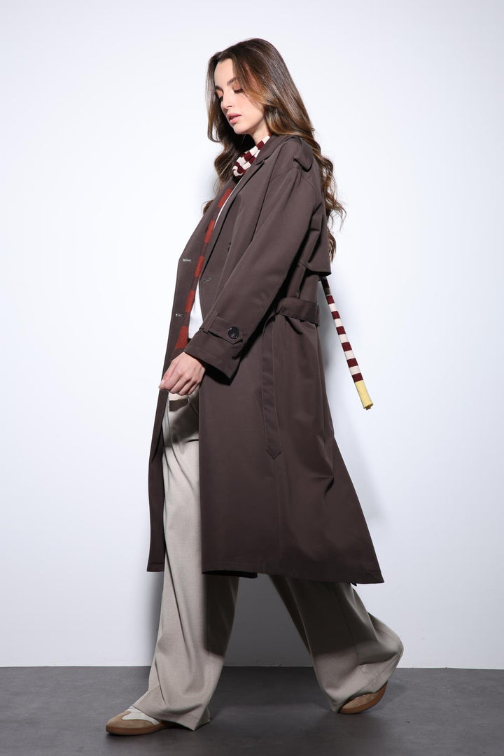 ANT Antioch Coffee Double-Breasted Belted Women's Trench Coat - East Providence