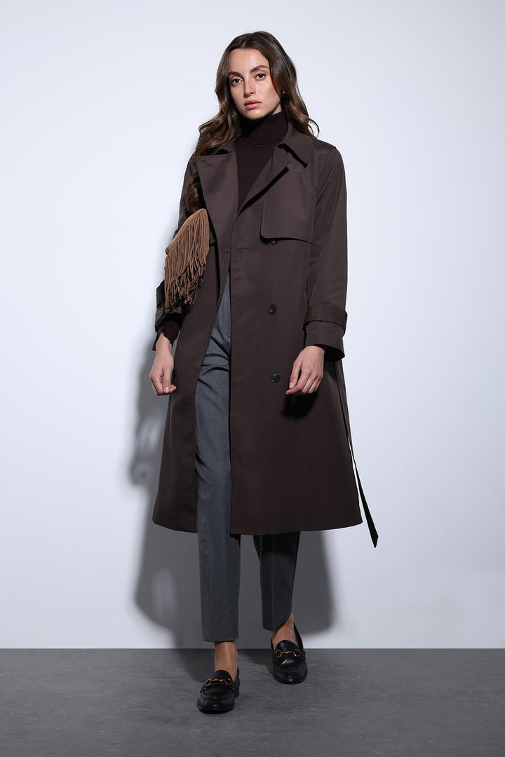 ANT Antioch Coffee Double-Breasted Belted Women's Trench Coat - West Covina