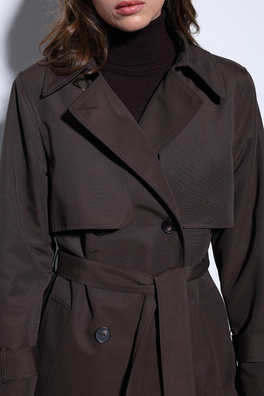 ANT Antioch Coffee Double-Breasted Belted Women's Trench Coat - West Covina