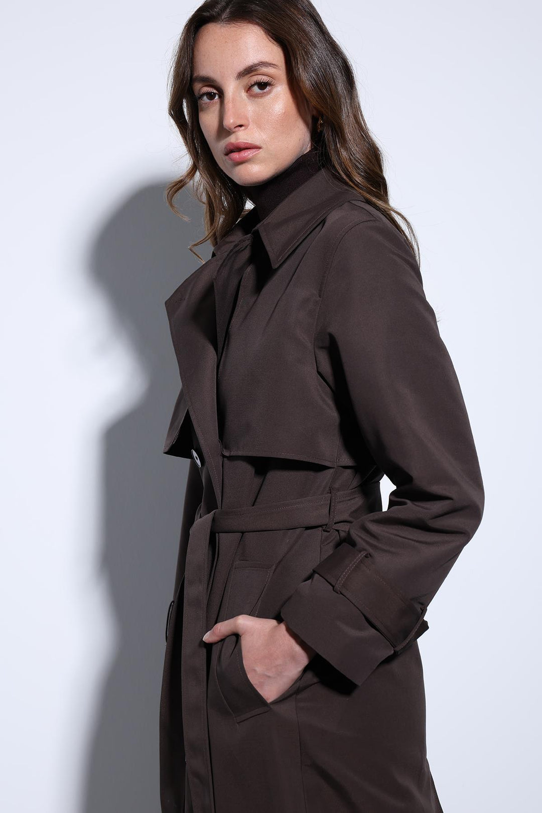 ANT Antioch Coffee Double-Breasted Belted Women's Trench Coat - West Covina