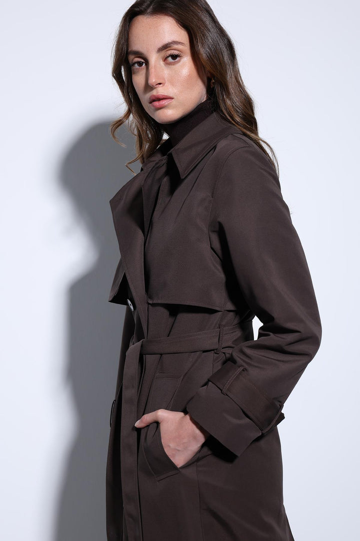 ANT Antioch Coffee Double-Breasted Belted Women's Trench Coat - West Covina