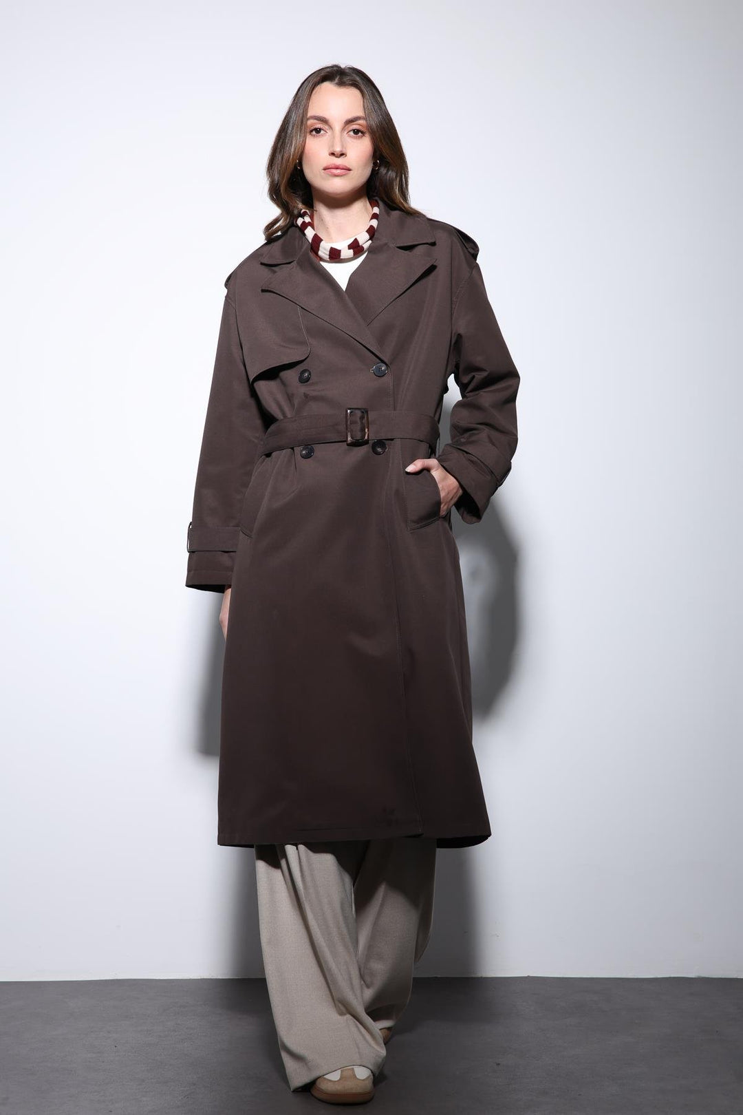 ANT Antioch Coffee Double-Breasted Belted Women's Trench Coat - East Providence