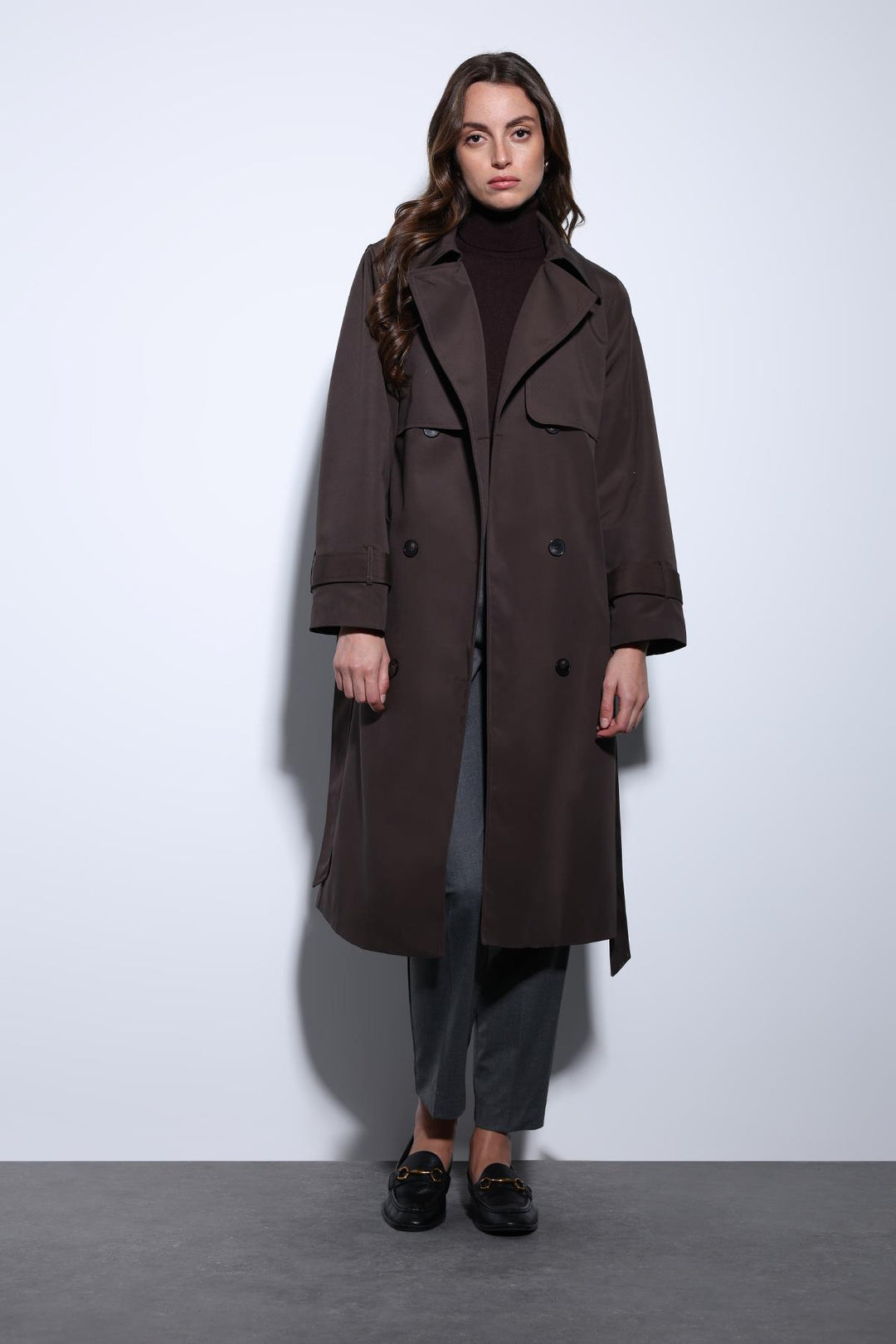 ANT Antioch Coffee Double-Breasted Belted Women's Trench Coat - West Covina
