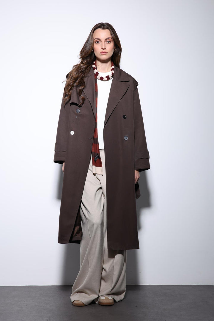 ANT Antioch Coffee Double-Breasted Belted Women's Trench Coat - East Providence