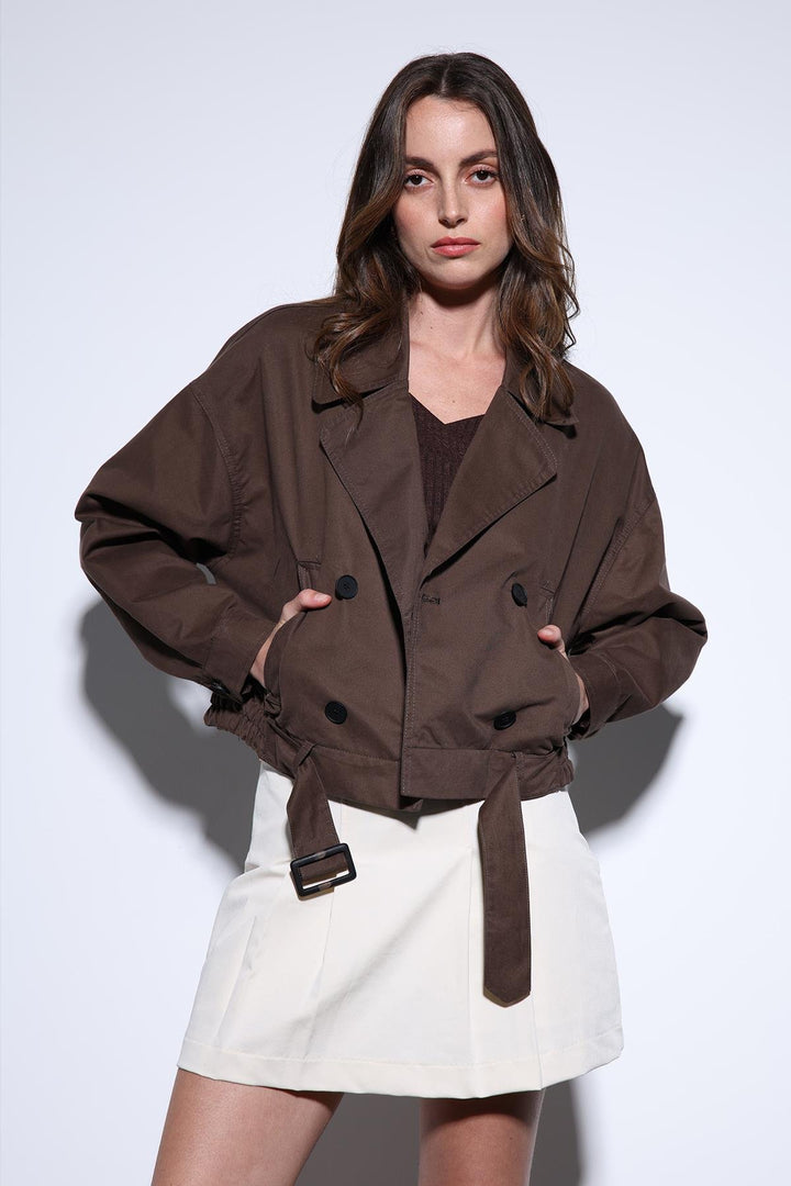 ANT Antioch Coffee Double Breasted Short Women's Trench Coat - Kearns