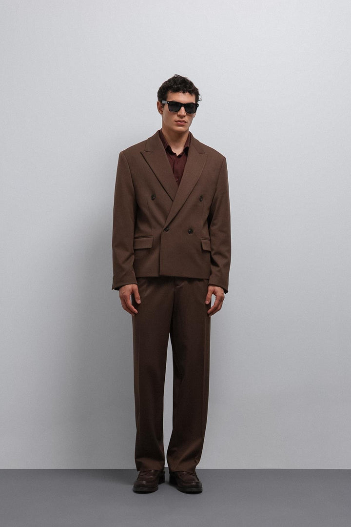 ANT Antioch Coffee Cross Relax Crop Fit Blazer Jacket - Thionville