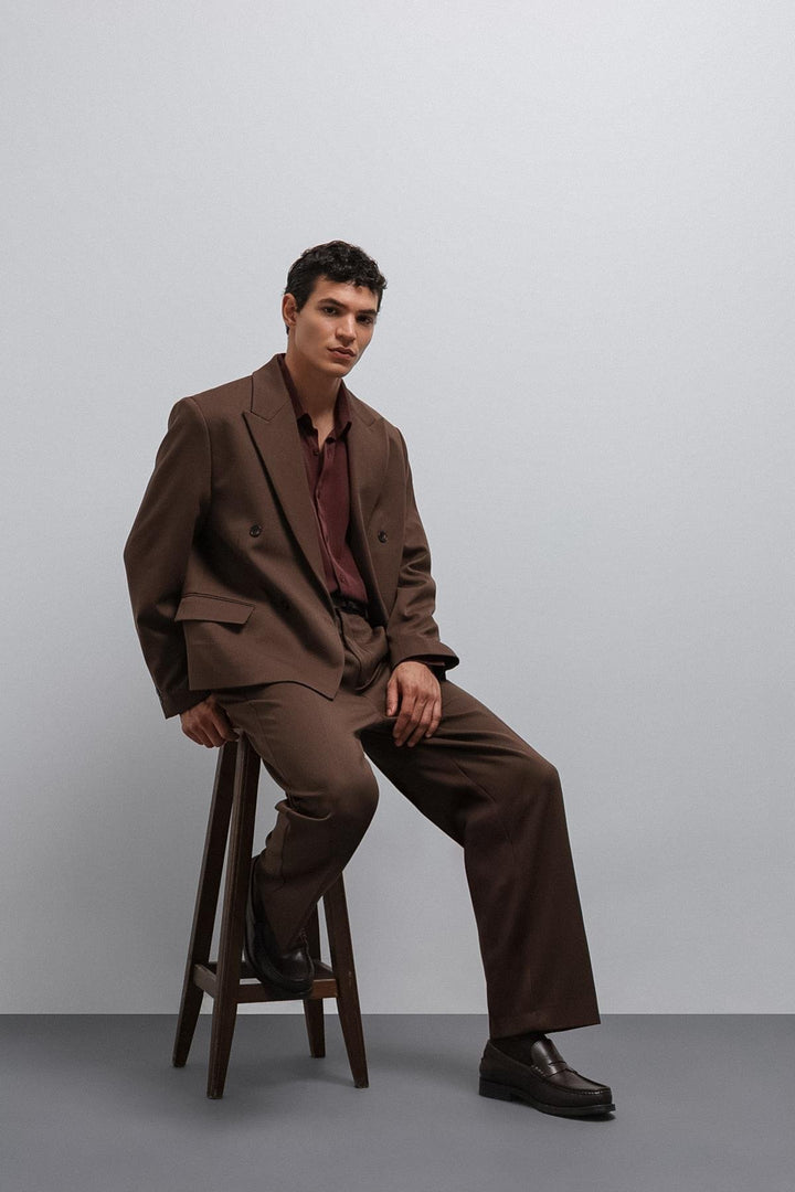 ANT Antioch Coffee Cross Relax Crop Fit Blazer Jacket - Thionville