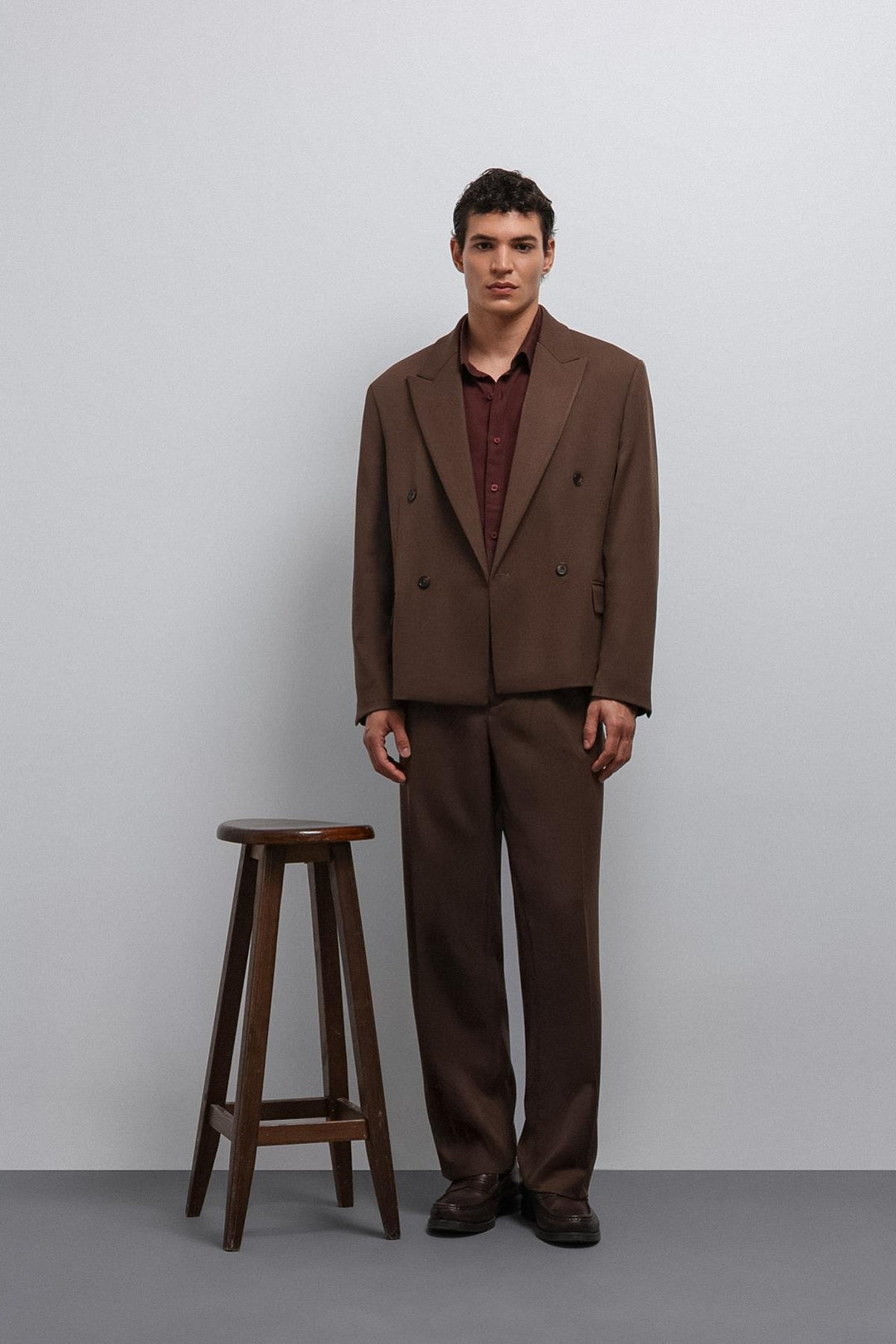ANT Antioch Coffee Cross Relax Crop Fit Blazer Jacket - Thionville